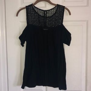 Black top with laced details near neckline